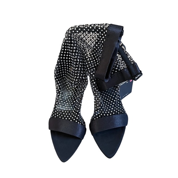 Zara Stretch Mesh Rhinestone Open Toe Stiletto Ankle Booties - Picture 10 of 14